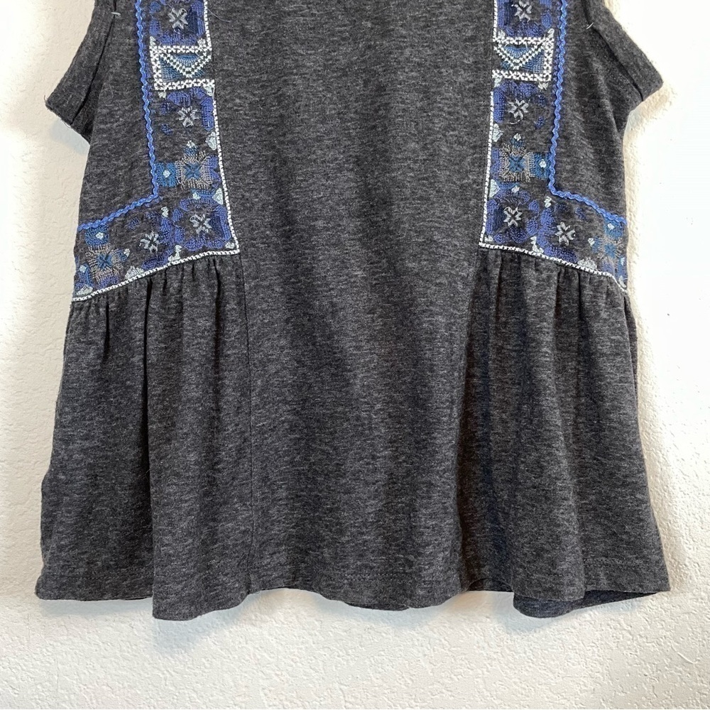 Free People Marcy Tank Charcoal Gray Blue Embroidered Details Boho Shirt Sz SM - Picture 6 of 15